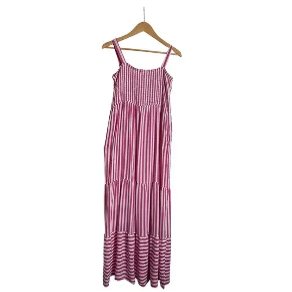 Raviya Pink White Striped Tiered Maxi Dress Smocked Bodice Size XL NWT - Picture 2 of 8